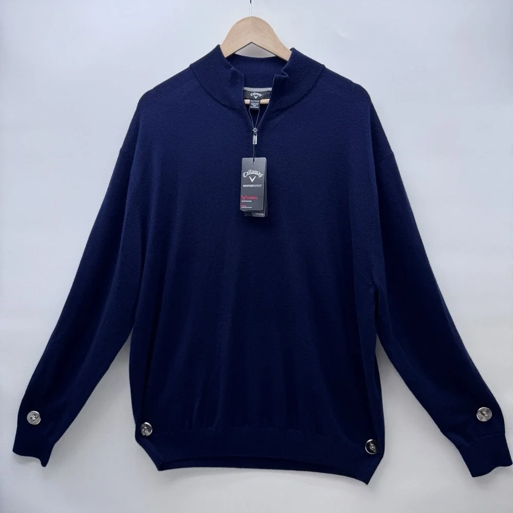 Callaway Mens 2XL Dark Navy 100% Merino Wool 1/4 Zip Golf Pullover NEW Thermal